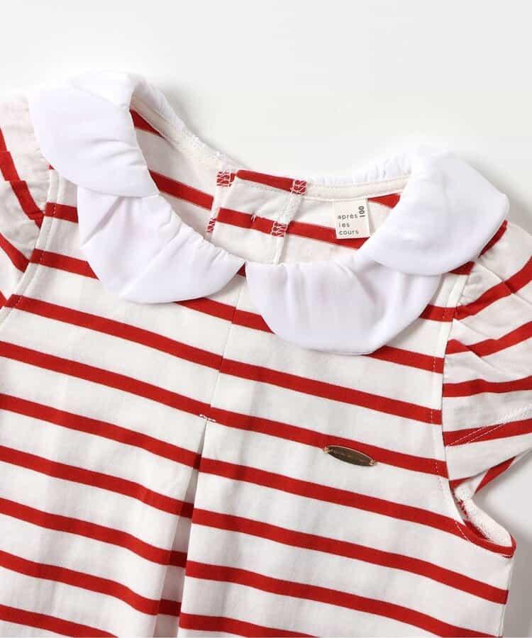 荷葉領條紋連衣裙