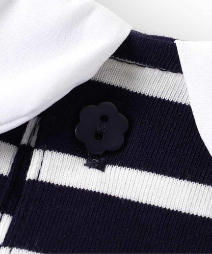 荷葉領條紋連衣裙