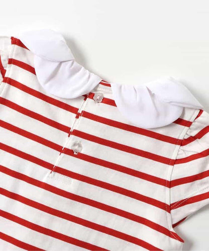 荷葉領條紋連衣裙