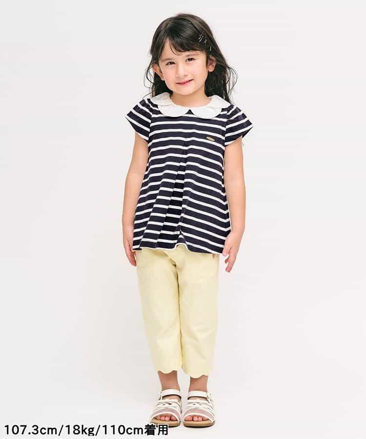 荷葉領條紋連衣裙