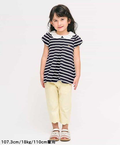 荷葉領條紋連衣裙