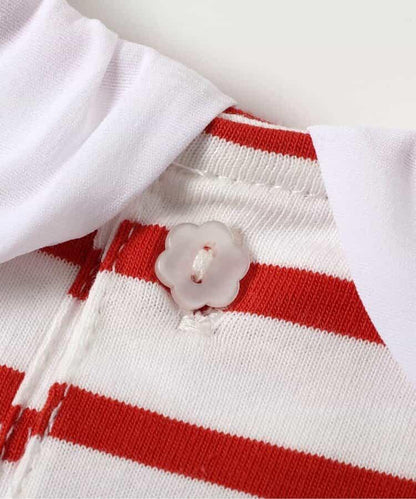 荷葉領條紋連衣裙