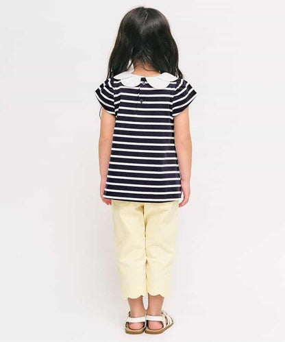 荷葉領條紋連衣裙