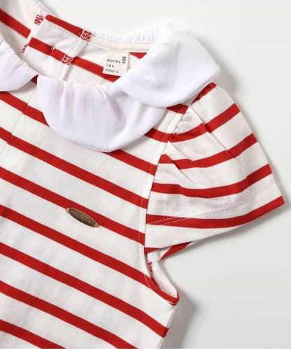 荷葉領條紋連衣裙