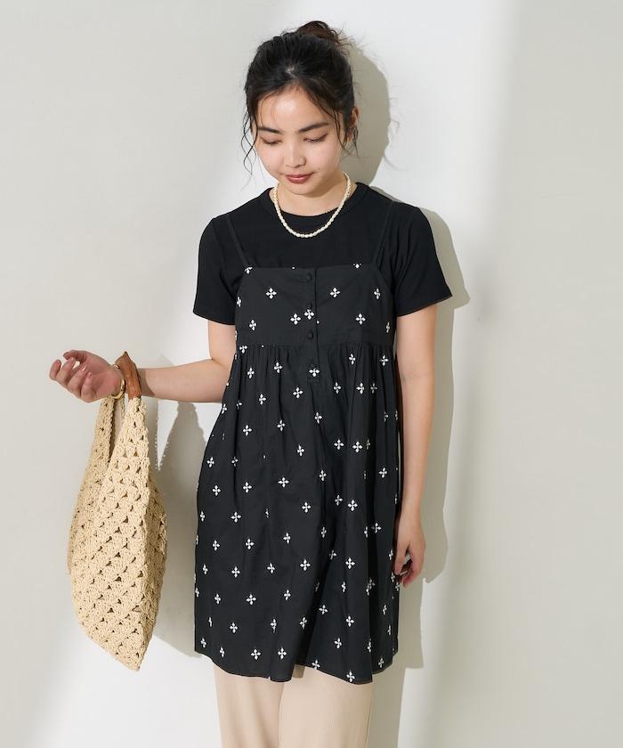 印度小花刺繡細肩帶蝴蝶結連衣裙