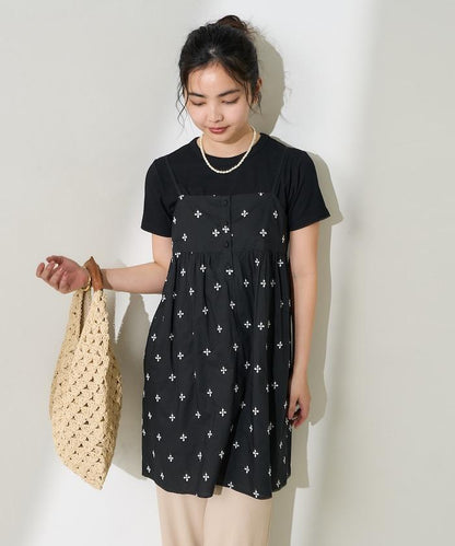 印度小花刺繡細肩帶蝴蝶結連衣裙