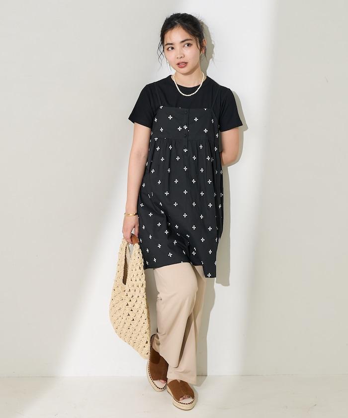 印度小花刺繡細肩帶蝴蝶結連衣裙