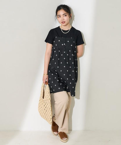 印度小花刺繡細肩帶蝴蝶結連衣裙