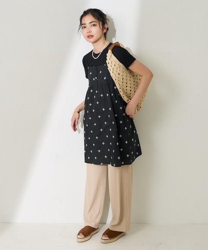 印度小花刺繡細肩帶蝴蝶結連衣裙