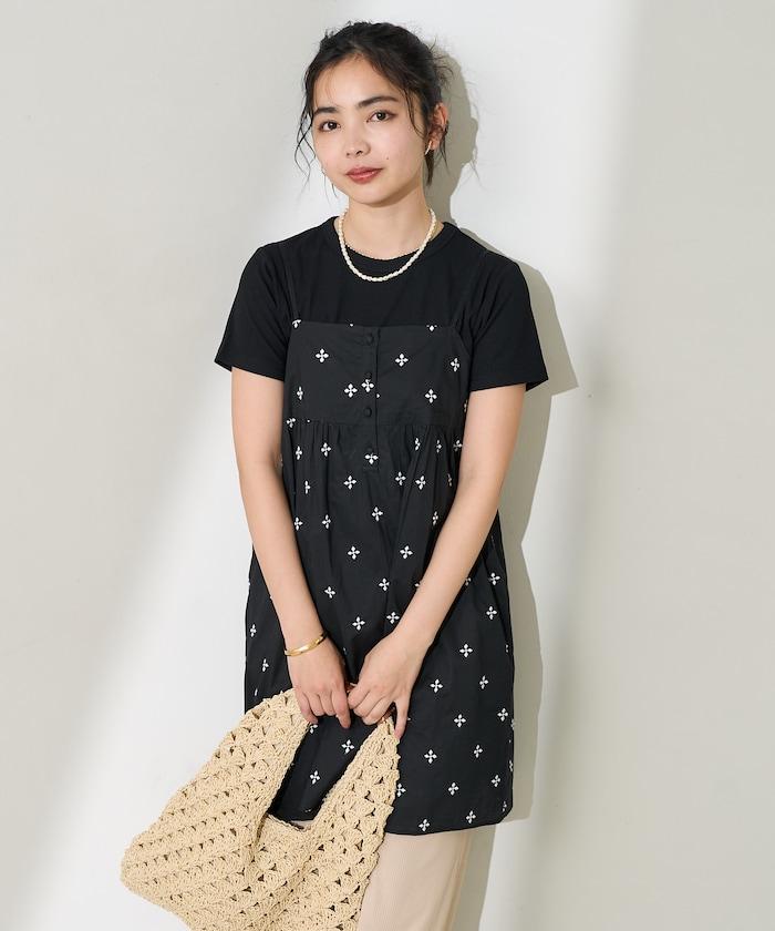 印度小花刺繡細肩帶蝴蝶結連衣裙