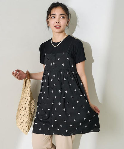 印度小花刺繡細肩帶蝴蝶結連衣裙