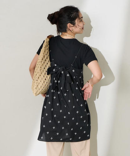 印度小花刺繡細肩帶蝴蝶結連衣裙