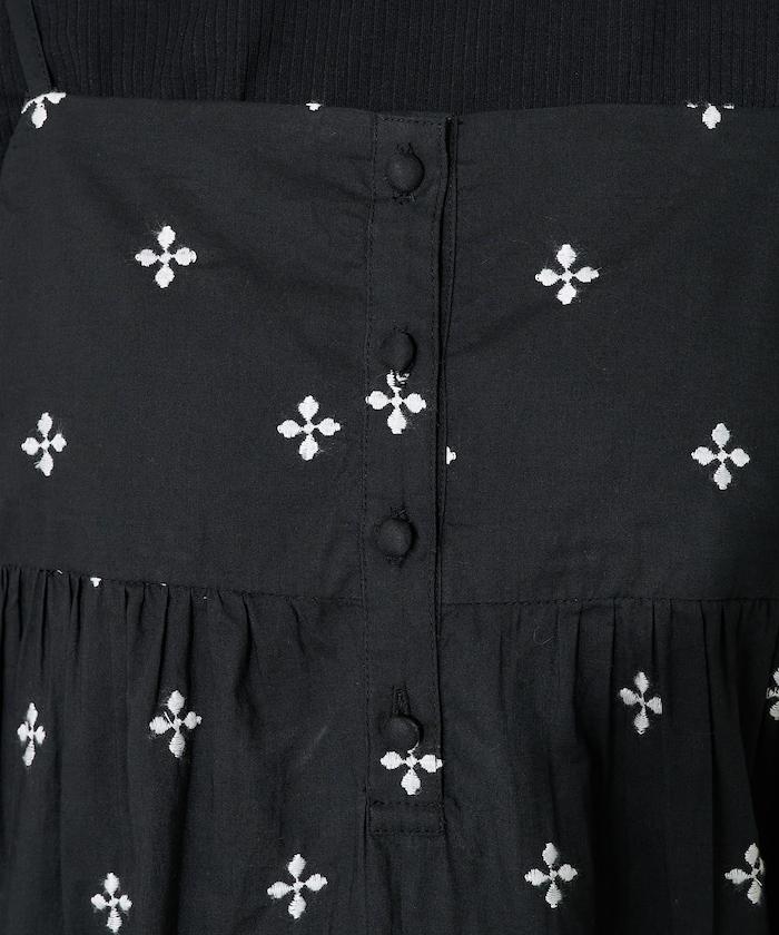 印度小花刺繡細肩帶蝴蝶結連衣裙