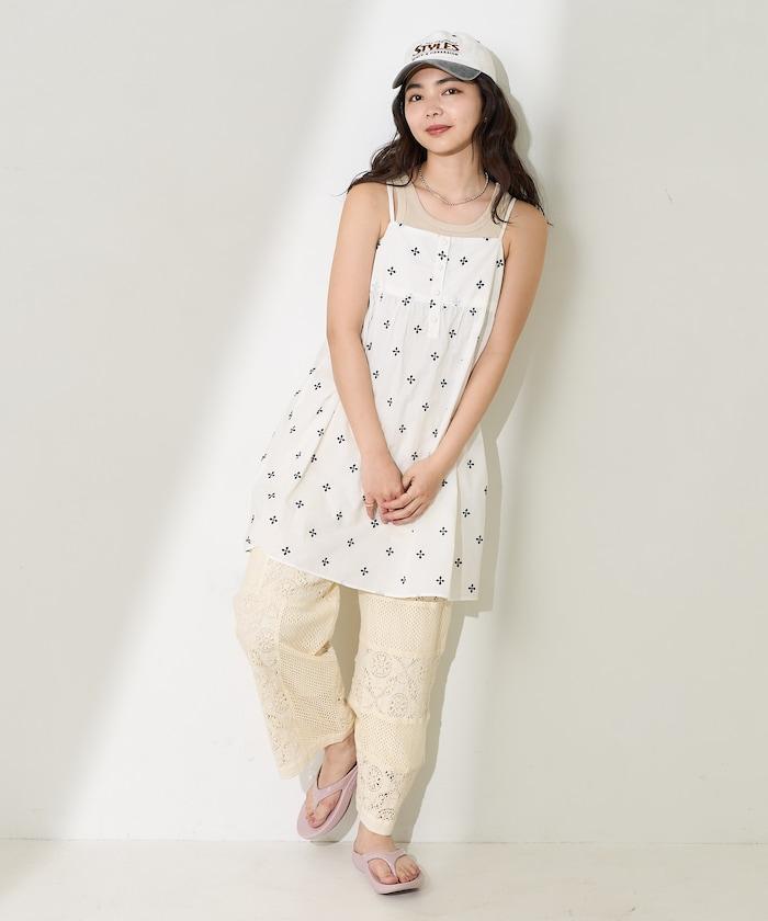 印度小花刺繡細肩帶蝴蝶結連衣裙