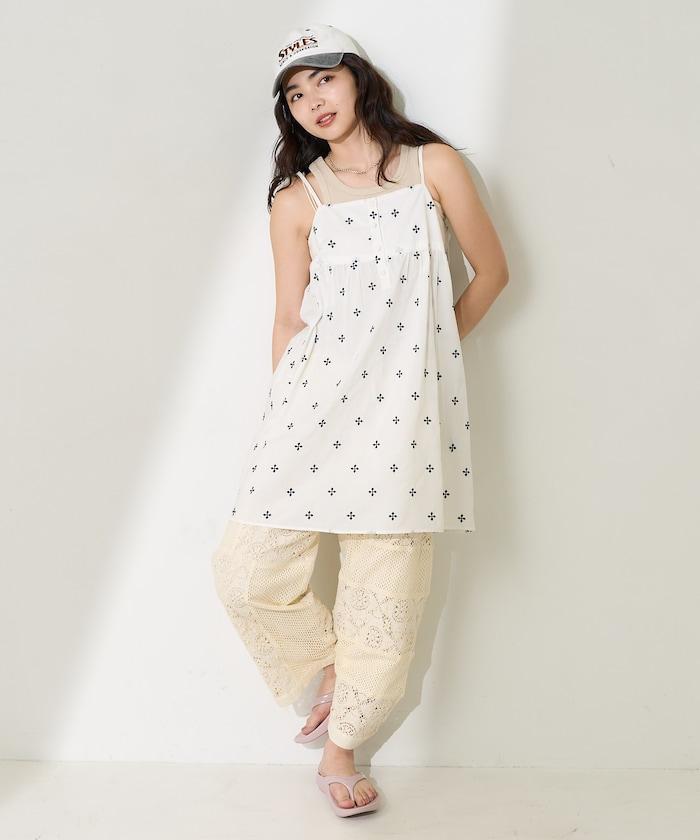 印度小花刺繡細肩帶蝴蝶結連衣裙