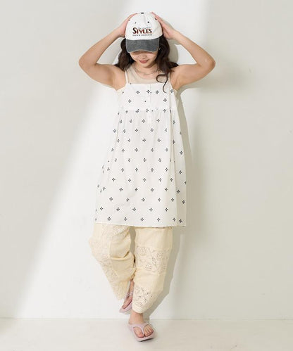 印度小花刺繡細肩帶蝴蝶結連衣裙