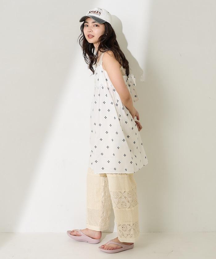 印度小花刺繡細肩帶蝴蝶結連衣裙