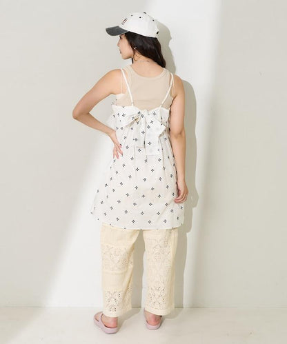 印度小花刺繡細肩帶蝴蝶結連衣裙