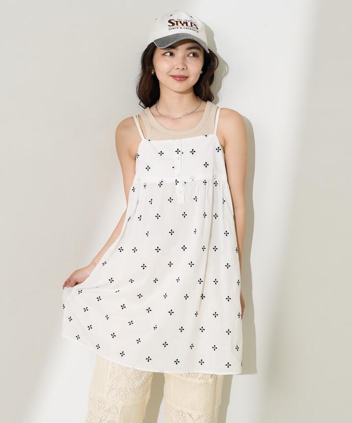 印度小花刺繡細肩帶蝴蝶結連衣裙