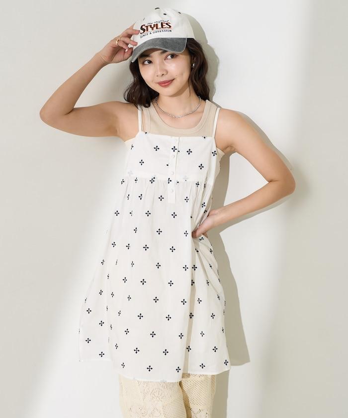 印度小花刺繡細肩帶蝴蝶結連衣裙