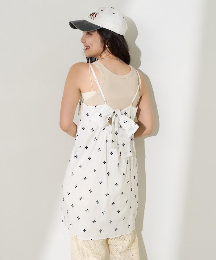 印度小花刺繡細肩帶蝴蝶結連衣裙