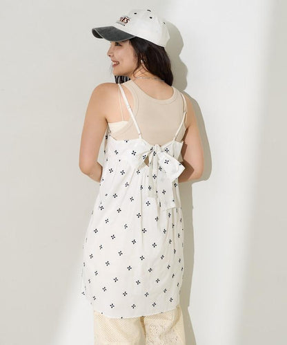 印度小花刺繡細肩帶蝴蝶結連衣裙