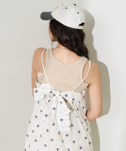 印度小花刺繡細肩帶蝴蝶結連衣裙