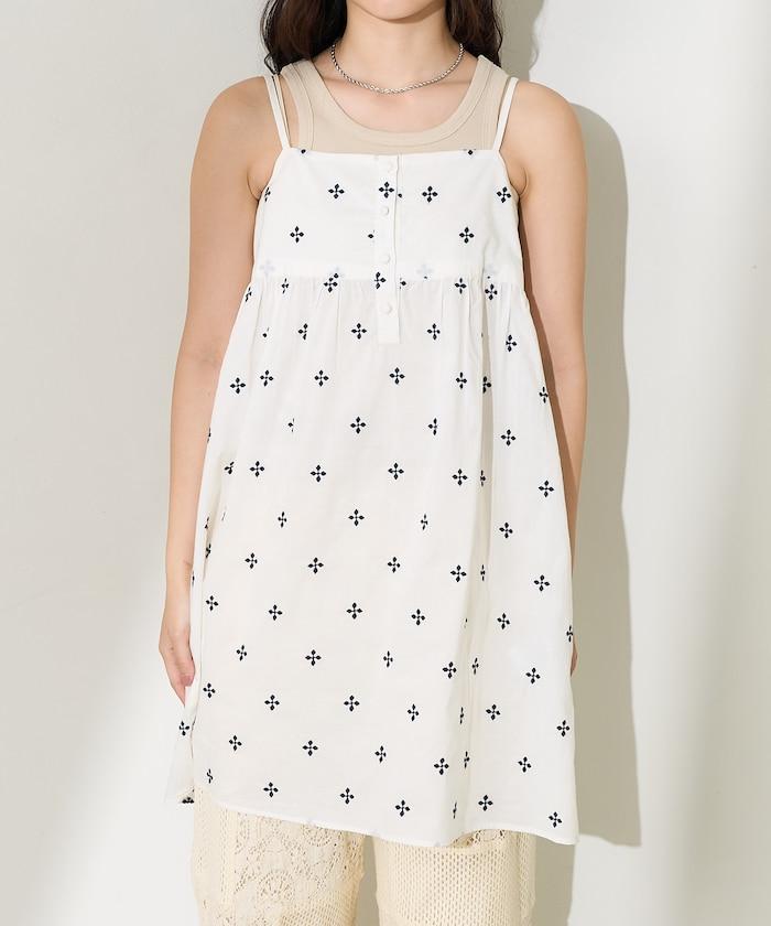 印度小花刺繡細肩帶蝴蝶結連衣裙