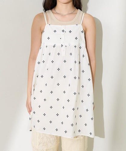 印度小花刺繡細肩帶蝴蝶結連衣裙