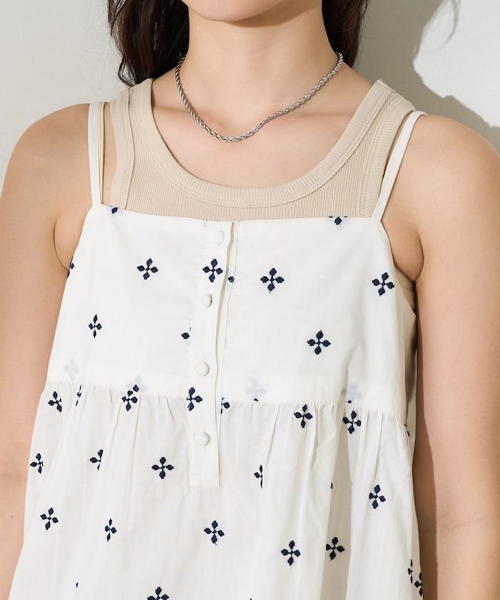 印度小花刺繡細肩帶蝴蝶結連衣裙