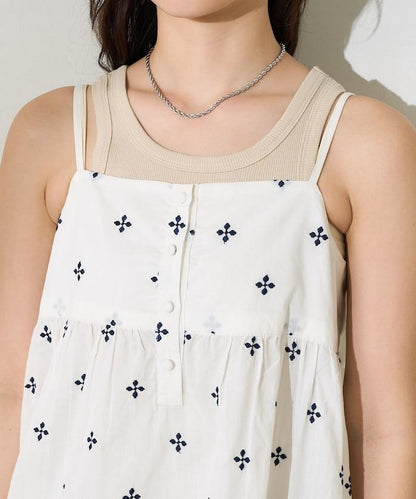 印度小花刺繡細肩帶蝴蝶結連衣裙