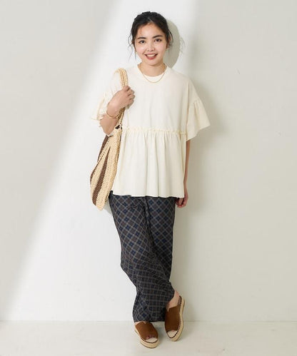 <防紫外線>多功能袖口荷葉邊短袖T恤/功能性材料拼接T恤