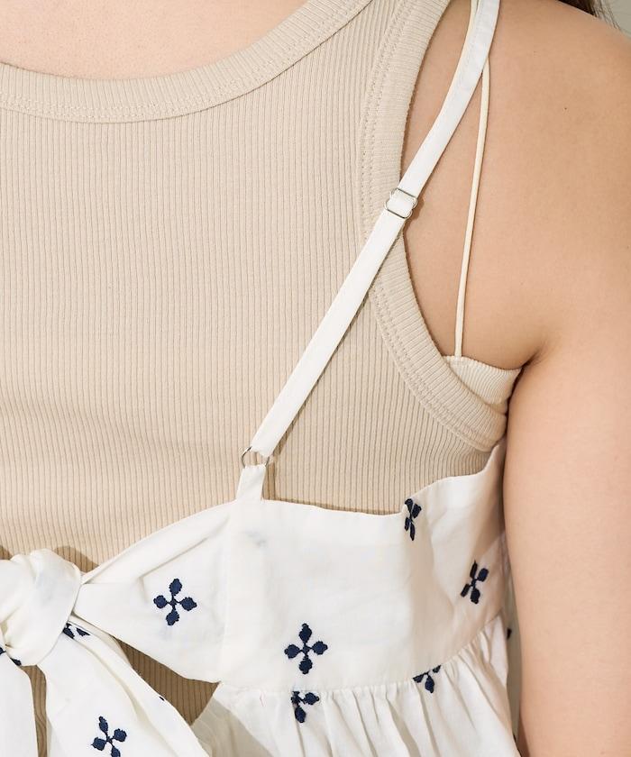 印度小花刺繡細肩帶蝴蝶結連衣裙