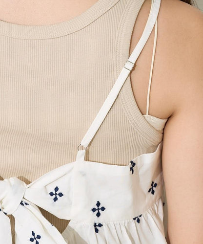 印度小花刺繡細肩帶蝴蝶結連衣裙