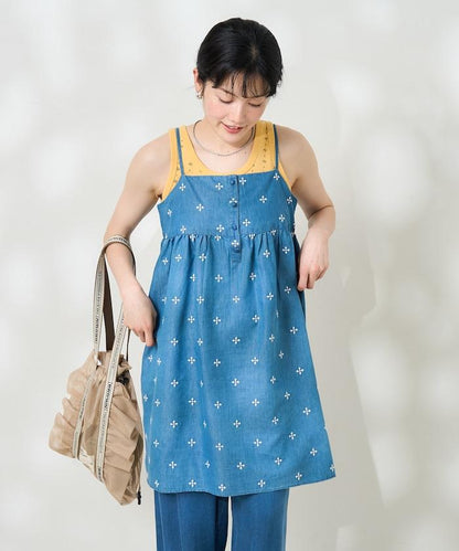 印度小花刺繡細肩帶蝴蝶結連衣裙