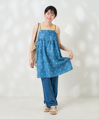 印度小花刺繡細肩帶蝴蝶結連衣裙