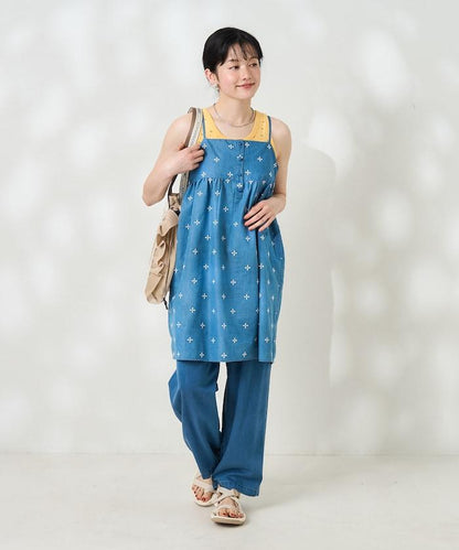 印度小花刺繡細肩帶蝴蝶結連衣裙