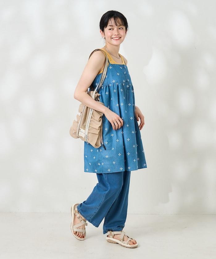 印度小花刺繡細肩帶蝴蝶結連衣裙