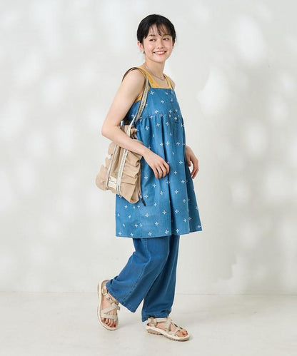 印度小花刺繡細肩帶蝴蝶結連衣裙