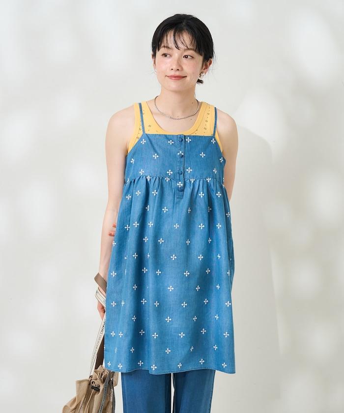 印度小花刺繡細肩帶蝴蝶結連衣裙