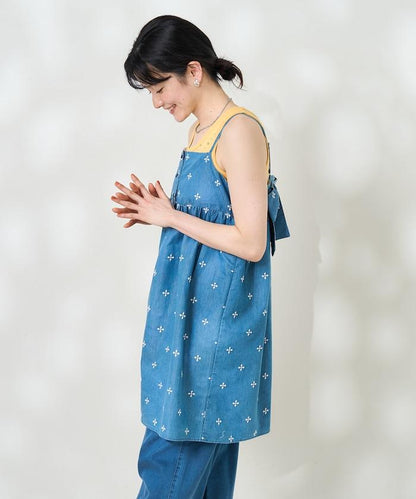 印度小花刺繡細肩帶蝴蝶結連衣裙