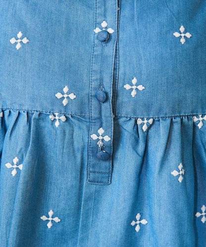 印度小花刺繡細肩帶蝴蝶結連衣裙