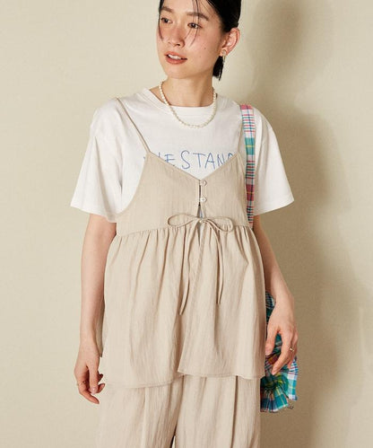 <接觸冷感> 帶蝴蝶結的吊帶背心套裝