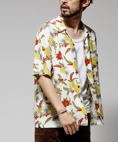 輕鬆合身 可水洗 人造絲 開領 夏威夷襯衫 短袖