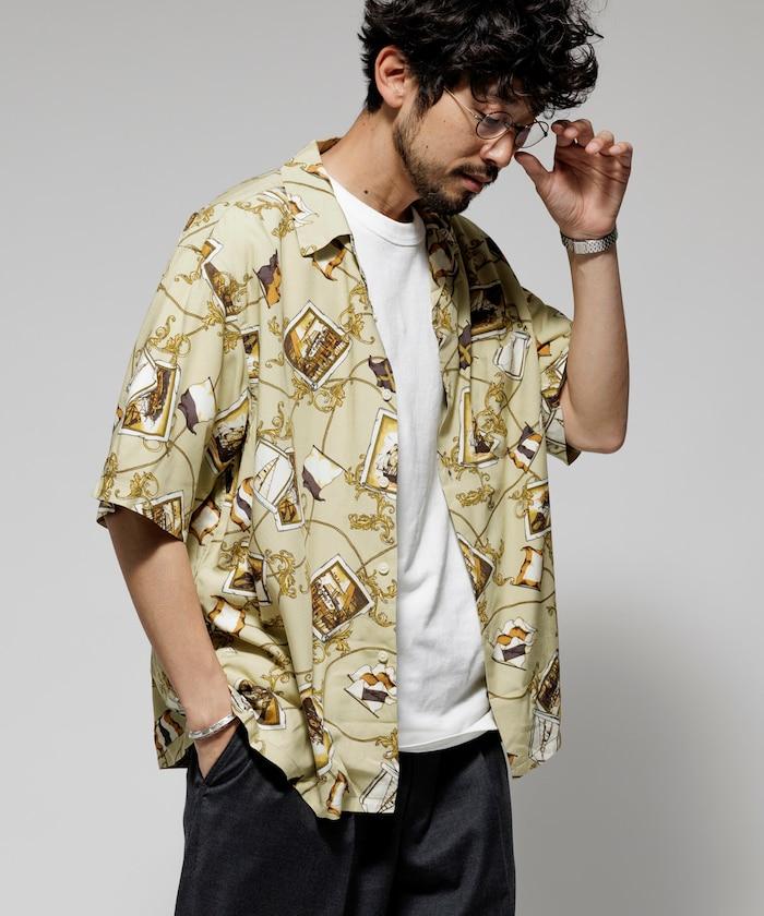 舒適版型 可水洗 人造絲 方巾圖案 開領襯衫 短袖