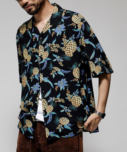 輕鬆合身 可水洗 人造絲 開領 夏威夷襯衫 短袖