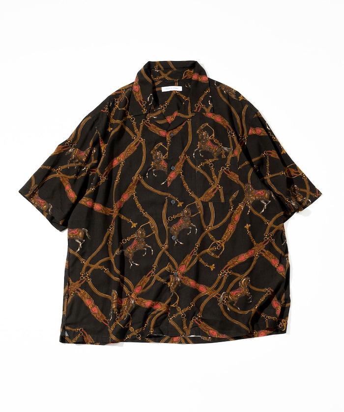 舒適版型 可水洗 人造絲 方巾圖案 開領襯衫 短袖