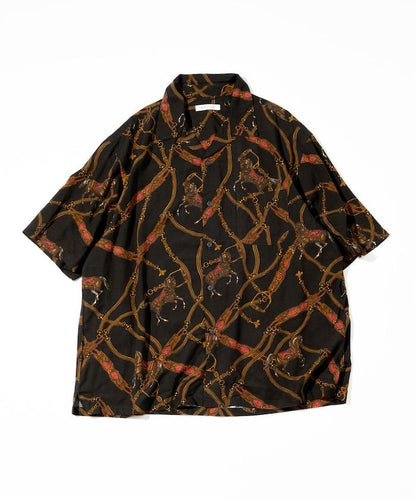 舒適版型 可水洗 人造絲 方巾圖案 開領襯衫 短袖