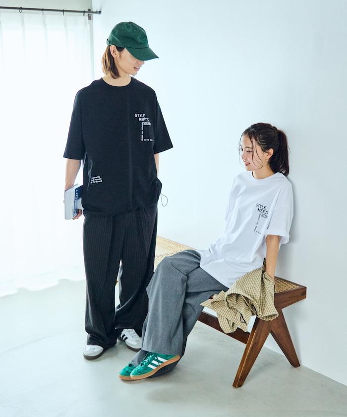 大尺寸設計刺繡下襬繩帶圓領T恤