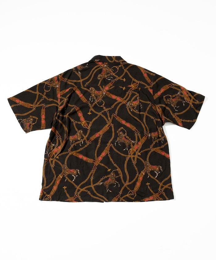 舒適版型 可水洗 人造絲 方巾圖案 開領襯衫 短袖